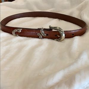 Brighton Brown Leather Belt w/silver buckle & tip
